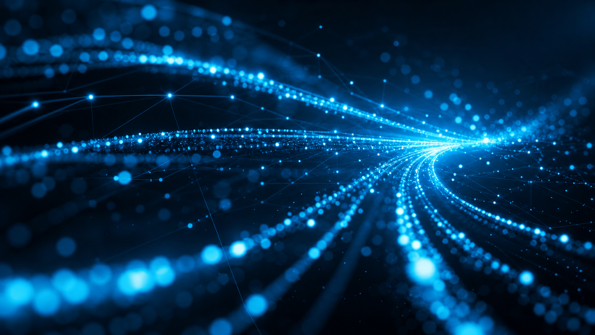 Abstract flowing particles of light representing high-speed data streams